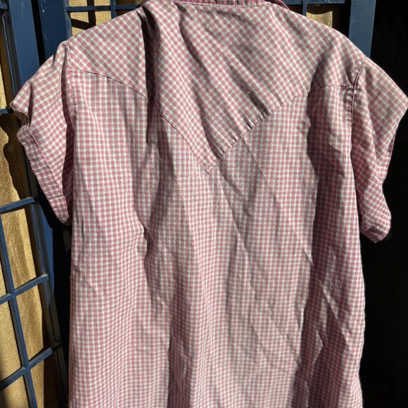 Wrangler Pink Gingham Button Up Shirt Short Sleeve Western Snap XL - Picture 5 of 5